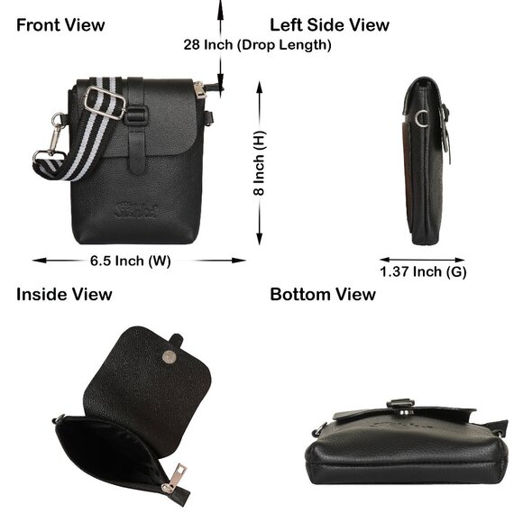 Leather Messenger Bag for Men & Women –Black Crossbody Shoulder Bag, Side Sling - Picture 3 of 10